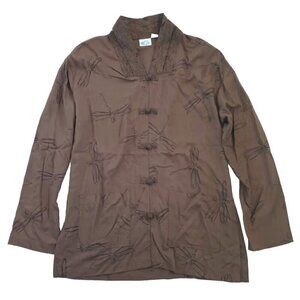 Meng Design Women's Art to Wear Top Size S M Dragonfly Kimono Brown Rayon